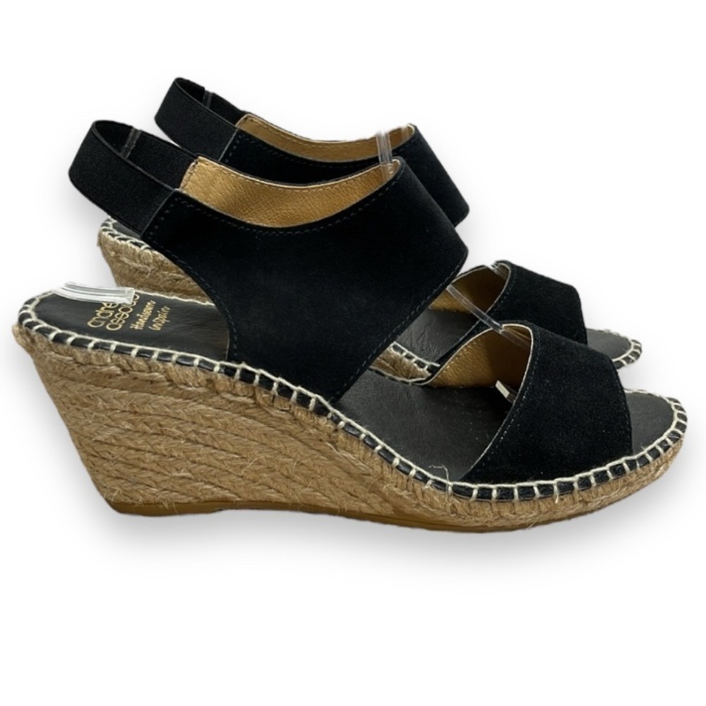 Andre Assous Womens Wedge Sandal Espadrille Size 9.5 Black Suede Reese-A